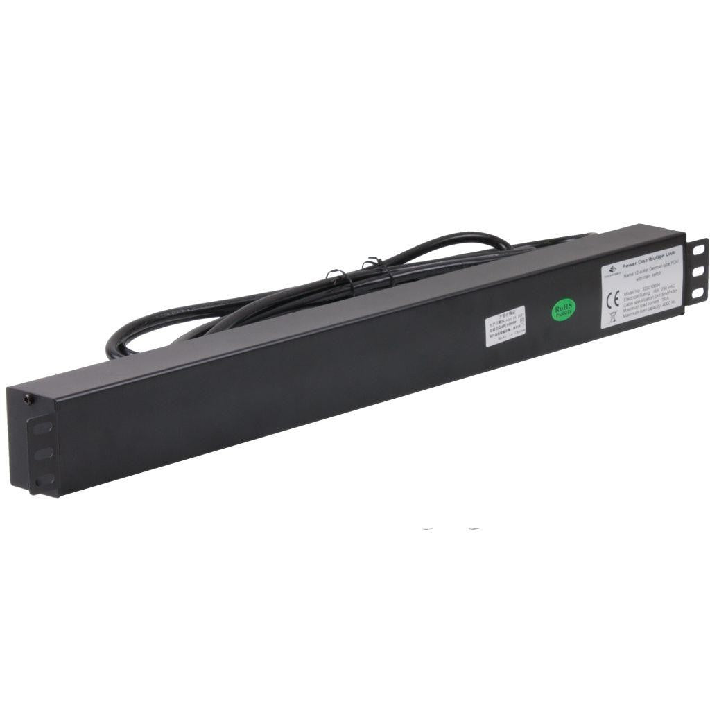 Rockstable 12-Fache Steckdosenleiste - Stromverteiler - Schwarz - 1U - 2 m - 125/250 V - 50 - 60 Hz