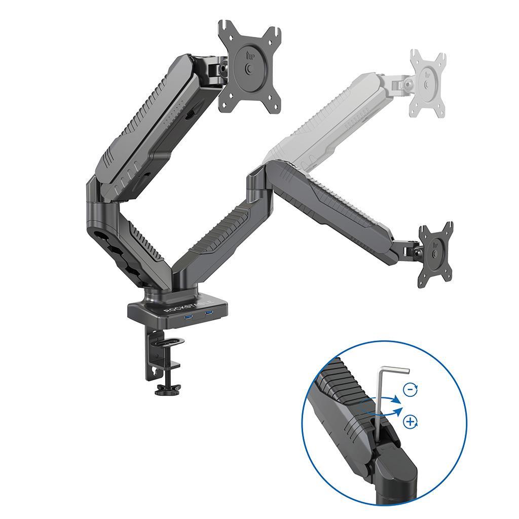 Rockstable Monitorarm | Monitorhalterung Advanced USB, für 13-27 Zoll Flat oder Curved Bildschirme