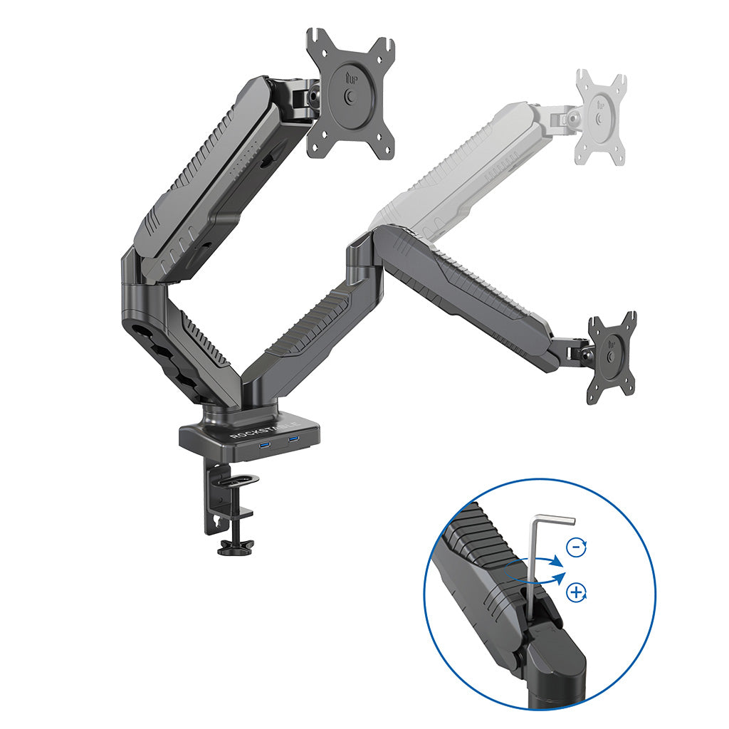 Rockstable Monitorarm | Monitorhalterung Advanced USB, für 13-27 Zoll Flat oder Curved Bildschirme - RS-MM006 - 4260714311847