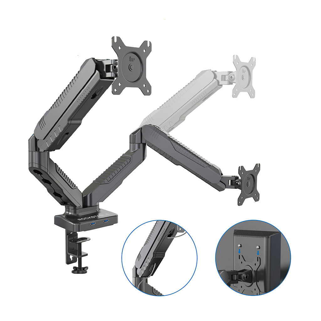 Rockstable Monitorarm | Monitorhalterung Advanced USB, für 13-27 Zoll Flat oder Curved Bildschirme - RS-MM006 - 4260714311847