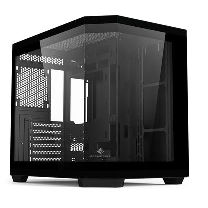 Rockstable Stonecliff Computer Case ATX, mATX, ITX 180° Glas Panorama | Unterstützt Mainboards mit hinteren Anschlüssen