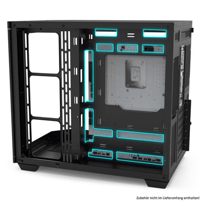 Rockstable Stonecliff Computer Case ATX, mATX, ITX 180° Glas Panorama | Unterstützt Mainboards mit hinteren Anschlüssen