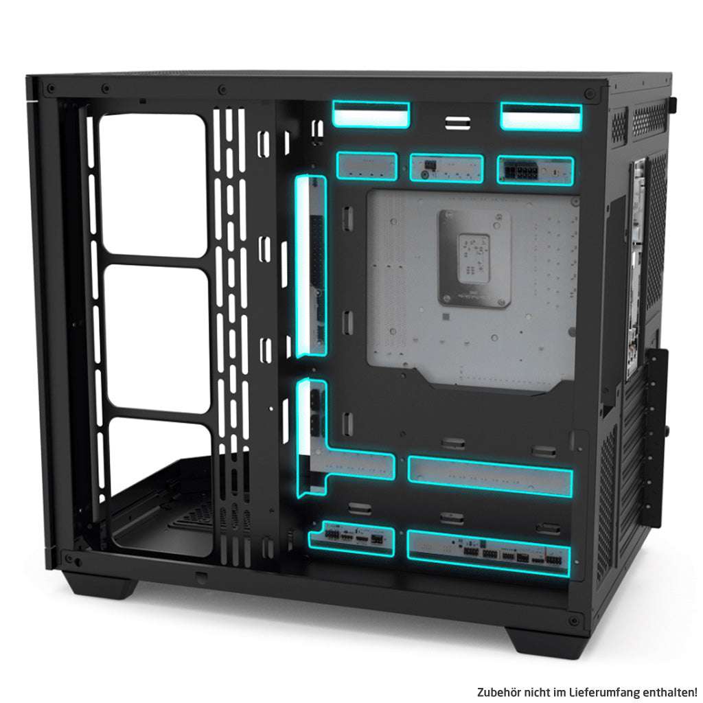 Rockstable Stonecliff Computer Case ATX, mATX, ITX 180° Glas Panorama | Unterstützt Mainboards mit hinteren Anschlüssen - RS-PCC1 - 4260714313490