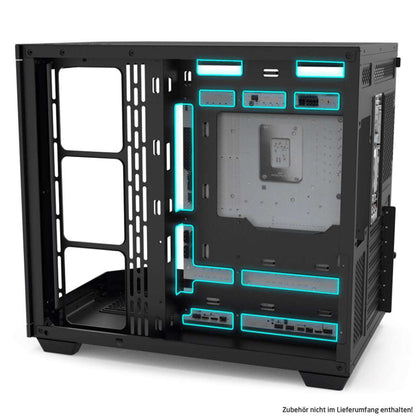 Rockstable Stonecliff Computer Case ATX, mATX, ITX 180° Glas Panorama | Unterstützt Mainboards mit hinteren Anschlüssen - RS-PCC1 - 4260714313490