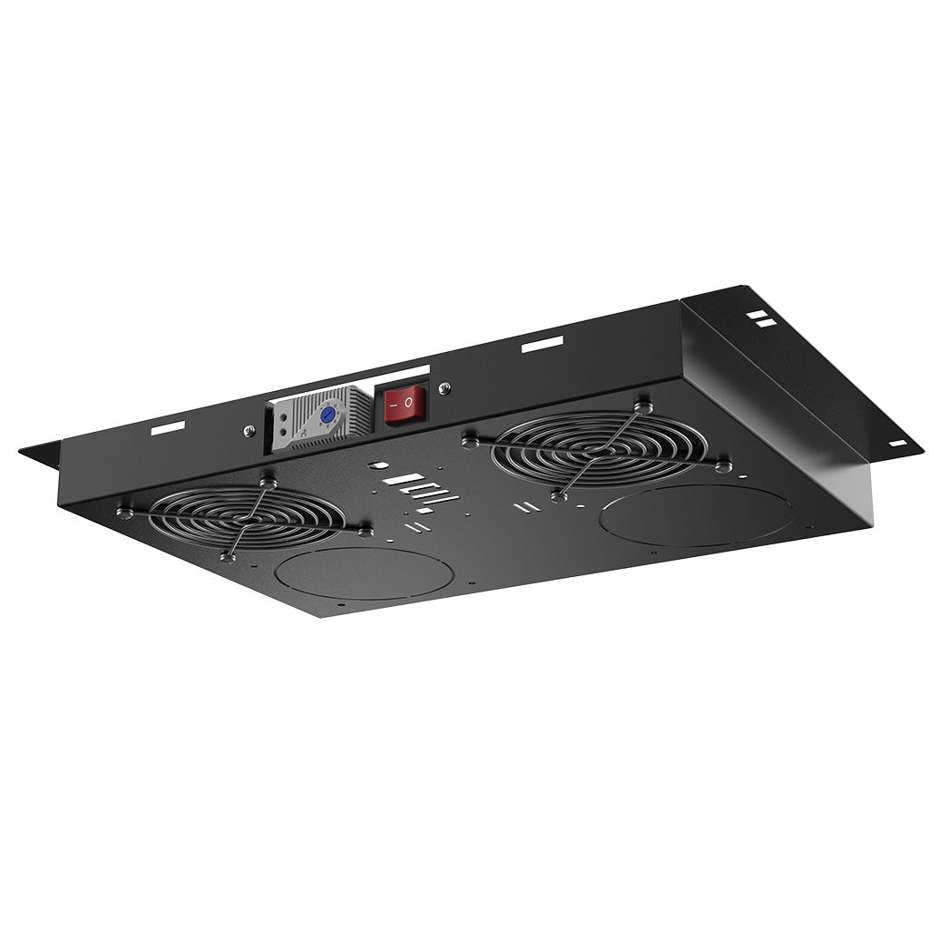 Rockstable 1HE 19 Zoll in Rack Lüftereinheit mit 2 Hochleistungslüfter - manuelle Temperatursteuerung | PremiumLine RSPL19-FT2