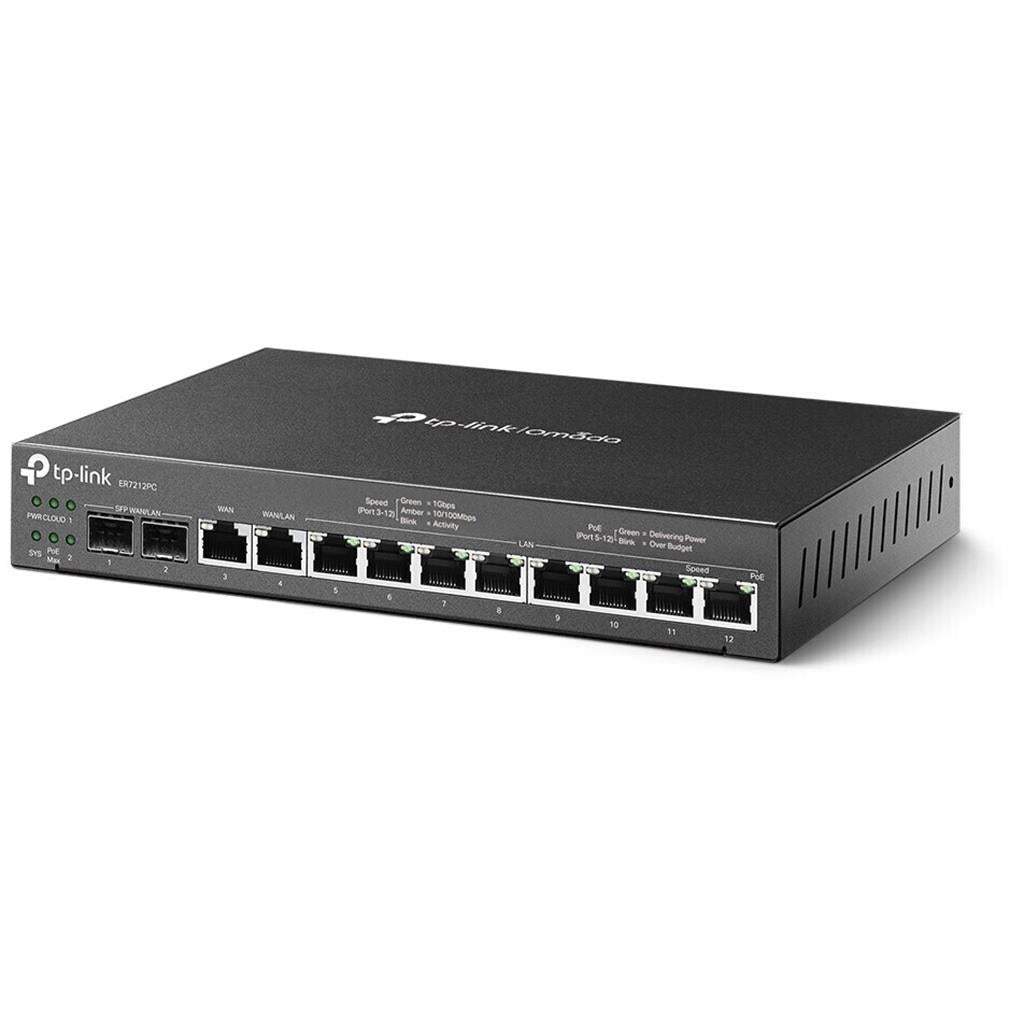 TP-Link ER7212PC VPN/LAN Router with multiple LAN ports and SFP interfaces in black design