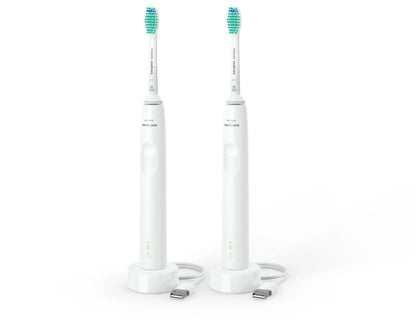 Philips Sonicare 3100 elektrische Zahnbürste, 2 Stück mit USB-Ladegerät und langer Akkulaufzeit.