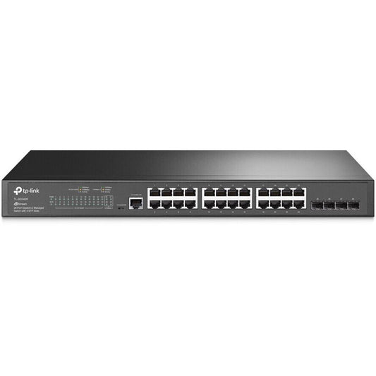 TP-Link TL-SG3428 Gigabit L2 managed Netzwerkswitch front view with 24 ports and 4 SFP slots.