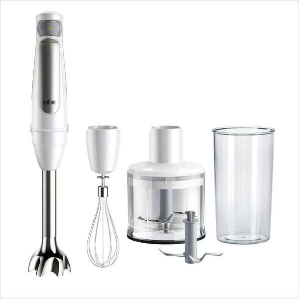 Braun Stabmixer MultiQuick 7 MQ 7035I WH - Elektrischer Stabmixer mit stufenloser Geschwindigkeitseinstellung, 3-teiliges Zubehör-Set, 1000 Watt, Weiß