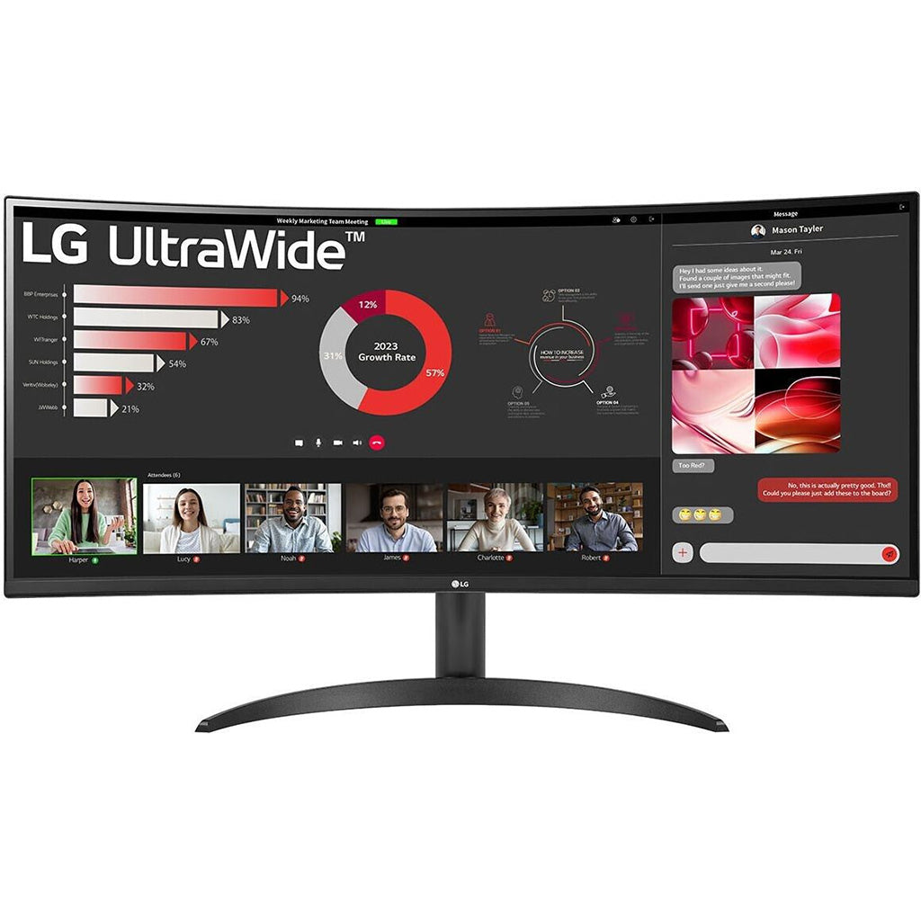 LG UltraWide 34 Zoll Monitor mit 3440 x 1440 Pixel, VA-Panel und 100 Hz Bildwiederholungsrate.