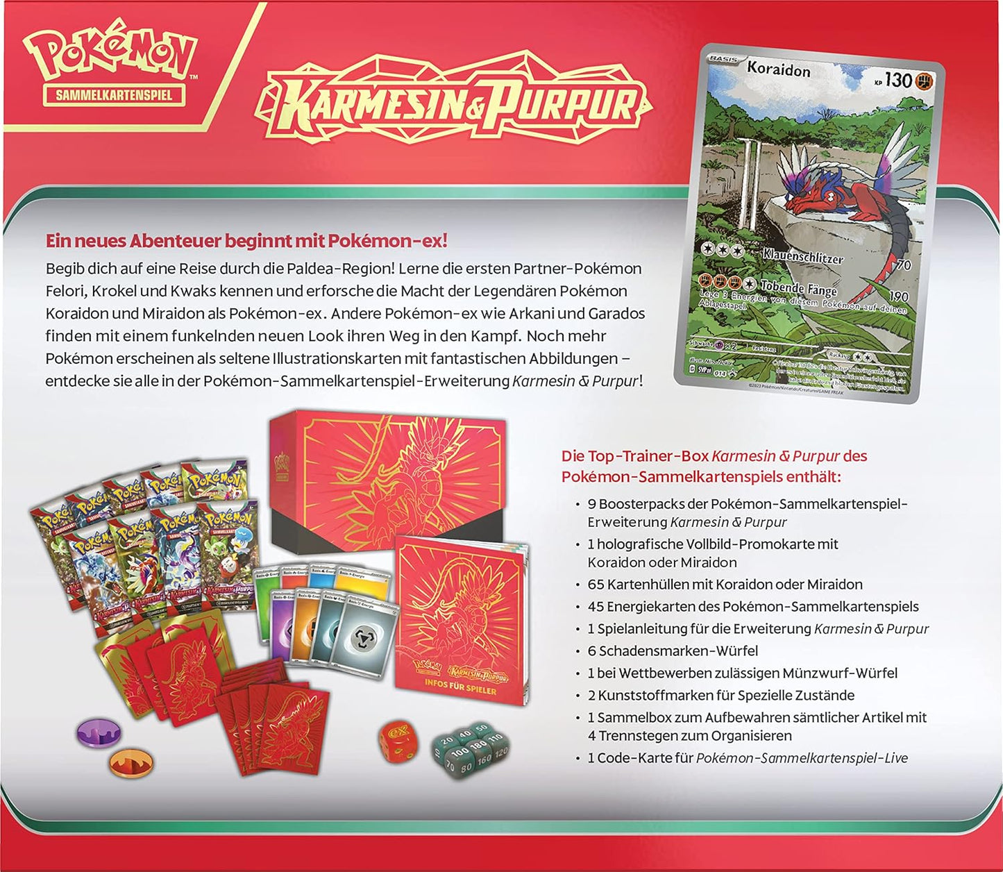 Pokemon - Top-Trainer-Box Karmesin & Purpur (Koraidon) (9 Boosterpacks & Premium-Zubehör)