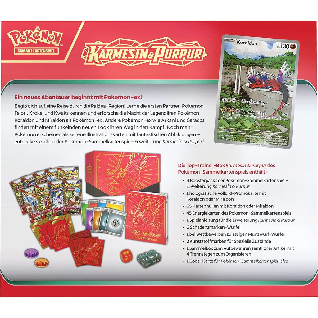 Pokemon - Top-Trainer-Box Karmesin & Purpur (Koraidon) (9 Boosterpacks & Premium-Zubehör)