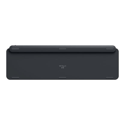 Logitech Tastatur MX KEYS S DE Rückansicht mit ergonomischem Design und flachen Tasten.