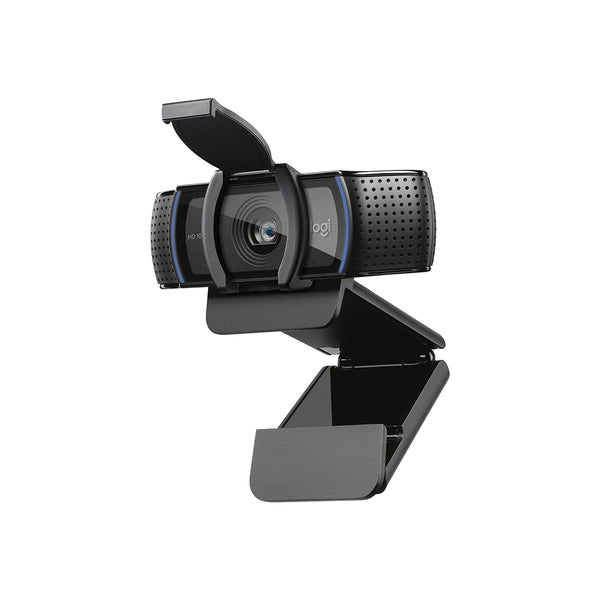 Logitech Webcam C920e 1080p with adjustable clip and built-in microphone for HD video and audio.