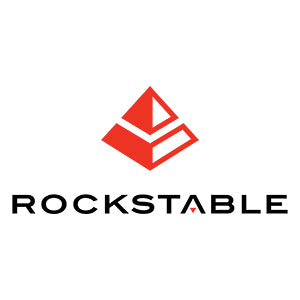 Rockstable Logo, rote Pyramide mit drunter stehendem Schriftzug "Rockstable"