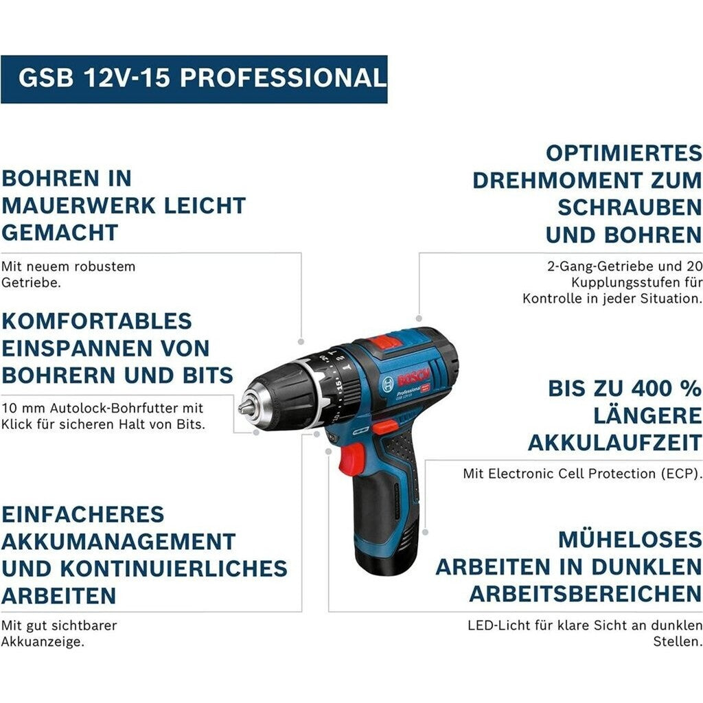 Bosch Professional 12V System Akku Schlagbohrschrauber GSB 12V-15 (ohne Akku/ Ladegerät)