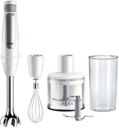 Braun Stabmixer MultiQuick 7 MQ 7035I WH - Elektrischer Stabmixer mit stufenloser Geschwindigkeitseinstellung, 3-teiliges Zubehör-Set, 1000 Watt, Weiß