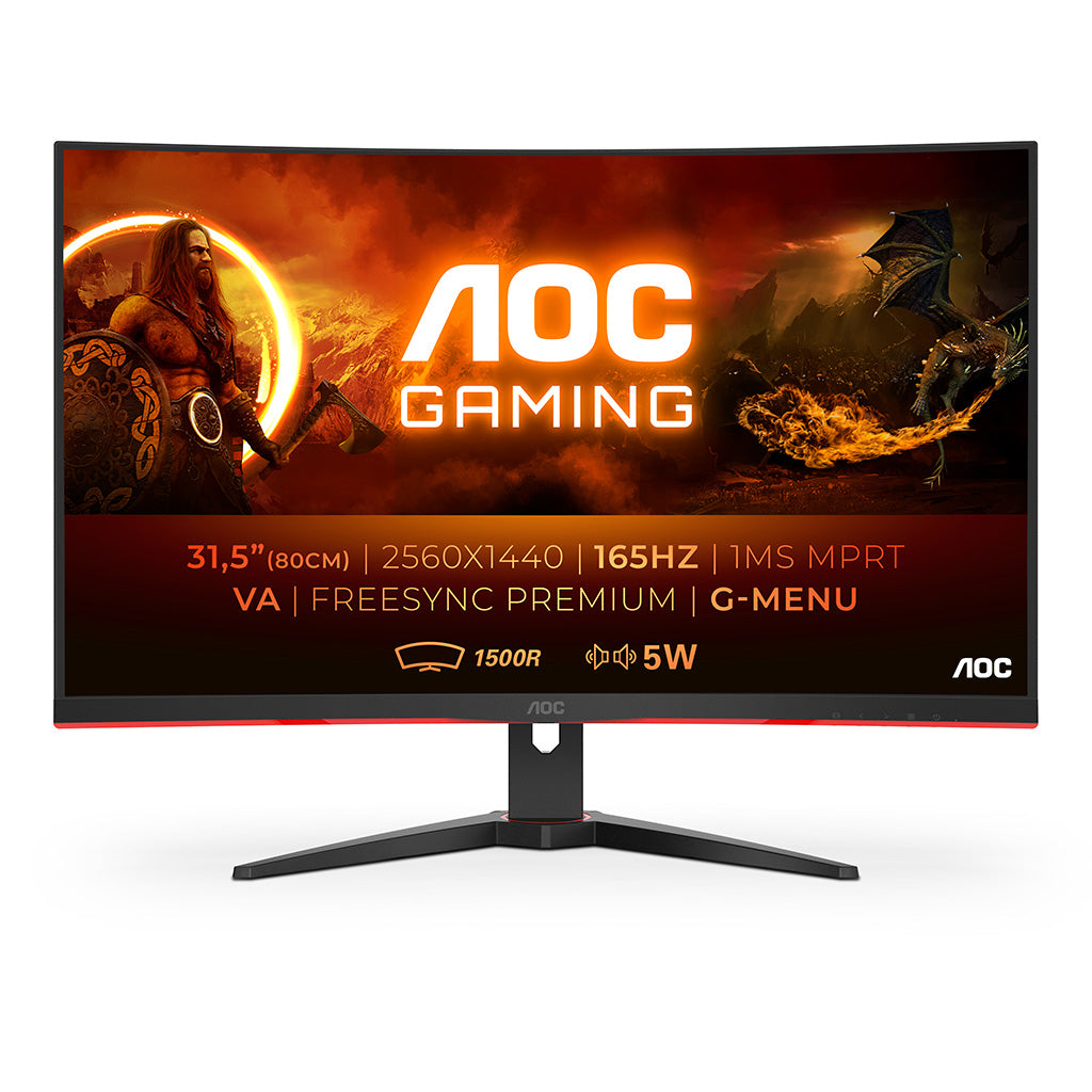 AOC G2 CQ32G2SE/BK LED display 80 cm (31.5") 2560 x 1440 Pixel 2K Ultra HD Schwarz, Rot - CQ32G2SE/BK - 4038986118439 - Brocon Shop