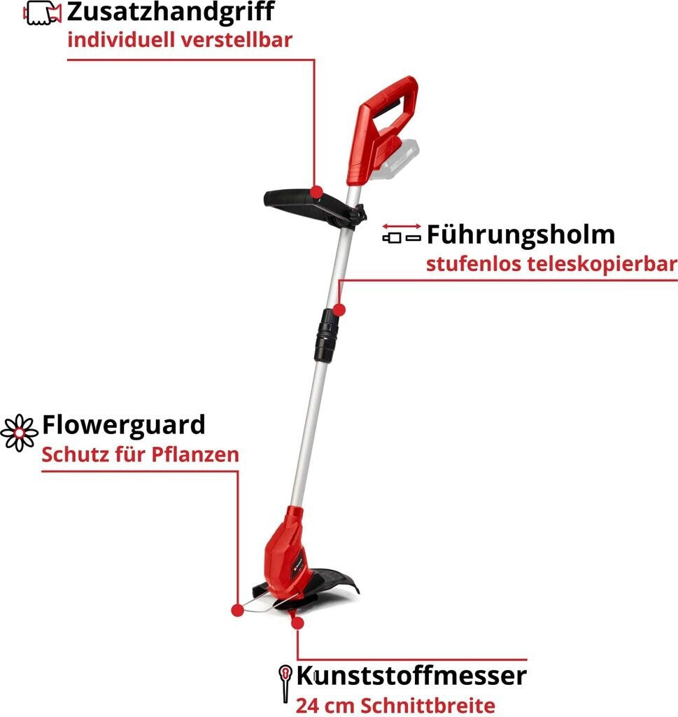 Einhell GC-CT 18/24 - Rasentrimmer - 24 cm - Klinge & Nylonschnur - D-Schlaufengriff - 8500 RPM - Schwarz - Rot