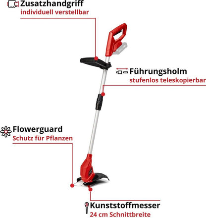 Einhell GC-CT 18/24 - Rasentrimmer - 24 cm - Klinge & Nylonschnur - D-Schlaufengriff - 8500 RPM - Schwarz - Rot