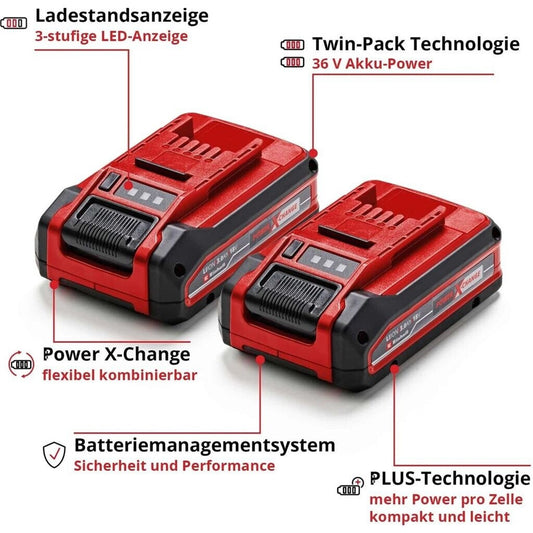 Einhell 3 Ah Power X-Change Plus Akku (18 V, Li-Ion, universell verwendbar für alle PXC-Geräte, Ladestandskontrolle, Twin-Pack, inkl. 2X 3 Ah Akkus, ohne Ladegerät)