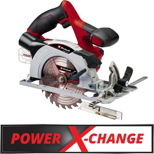 Einhell Akku-Handkreissäge TE-CS 18/150 Li-Solo Power X-Change (18 V, Li-Ion, Ø150 x Ø10 mm Sägeblatt, Schnitttiefe + Neigungswinkel werkzeuglos einstellbar, LEDs, ohne Akku und Ladegerät)