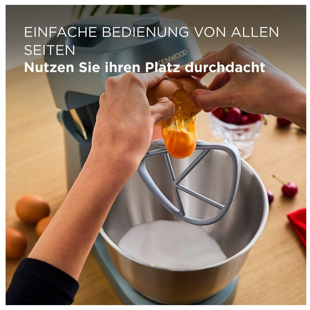Kenwood Go Küchenmaschine KZM35.000GY, platzsparend, inkl. 4-Liter-Schüssel, K-Haken, Ballonschneebesen, Knethaken, Spritzschutz & Messlöffel, Metallgehäuse mit Tragegriff, 800W, Blau