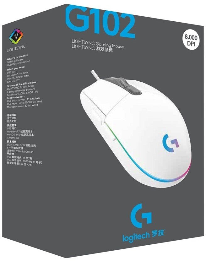 Logitech G 910-005824 - USB Typ-A - 8000 DPI - 1 ms - Weiß