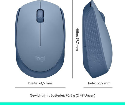 Logitech M171 - Beidhändig - Optisch - RF Wireless - Blau - Grau