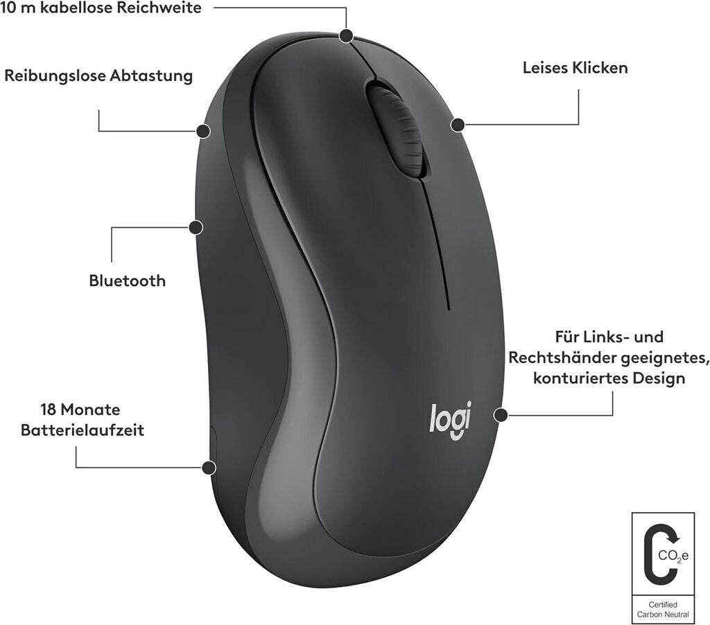 Logitech M240 Silent - Beidhändig - RF Wireless + Bluetooth - Graphit