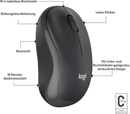 Logitech M240 Silent - Beidhändig - RF Wireless + Bluetooth - Graphit