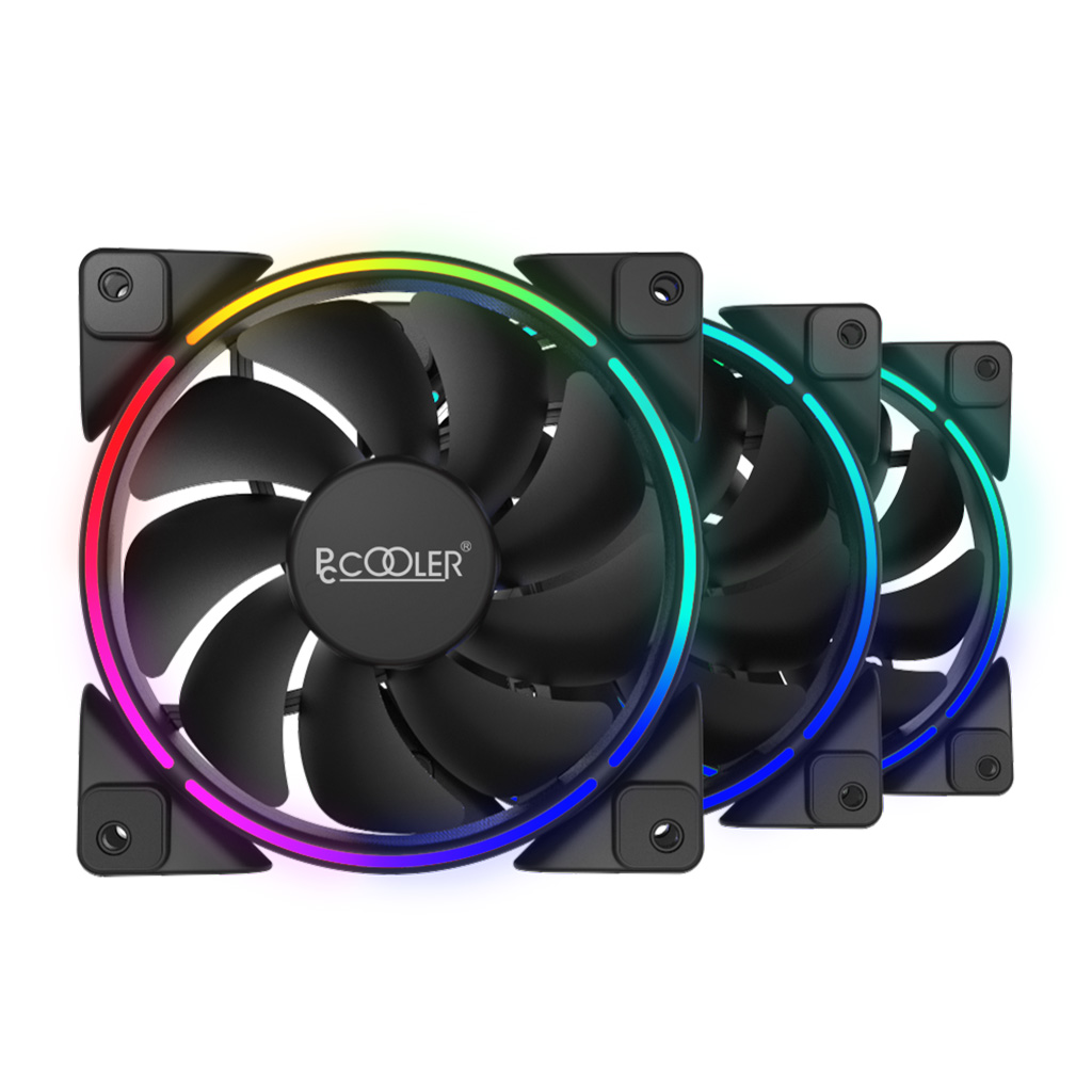 PCCOOLER FRGB Lüfter 3 in 1 Kit - bis zu 1800 U/min und 45,3 CFM - steuerbare RGB LEDs - CORONA-FRGB-3I1 - 6940526103981 - Brocon Shop