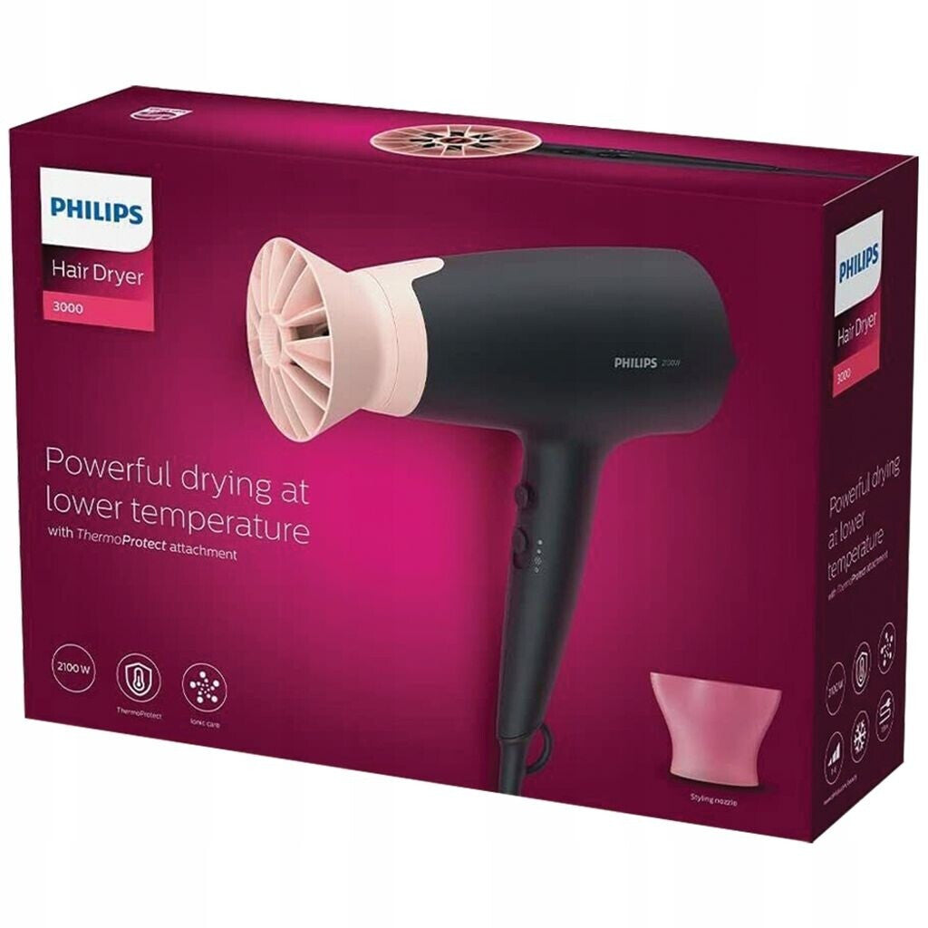 Philips 3000 series BHD350/10 Haartrockner - Gleichstrom - Schwarz - Pink - Hängender Ring - 1,8 m - 2100 W - 220 - 240 V