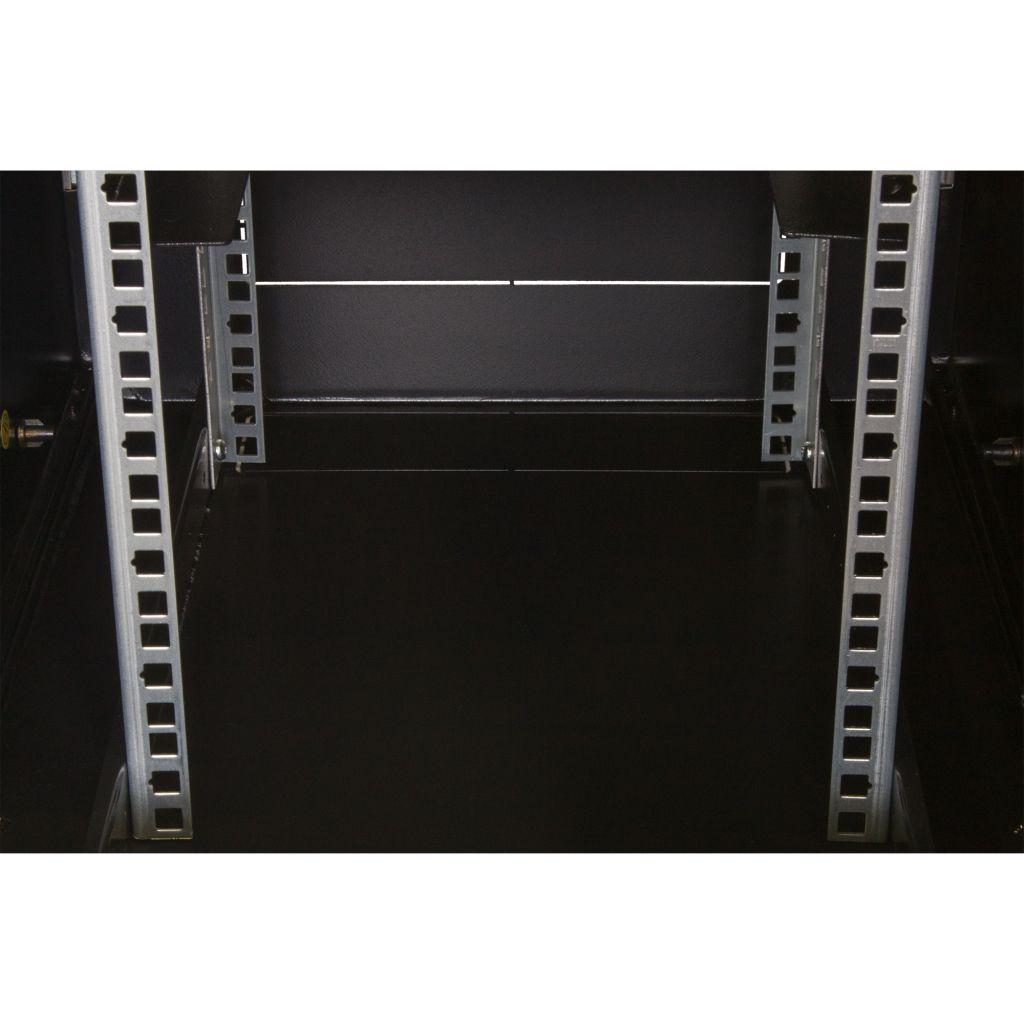 Rockstable 10 Zoll Serverschrank, Netzwerkschrank 6HE - Wandmontage - (BxTxH) 370x450x370mm mit Glastür - Schwarz - Abschließbar - Vormontiert - Traglast 60kg