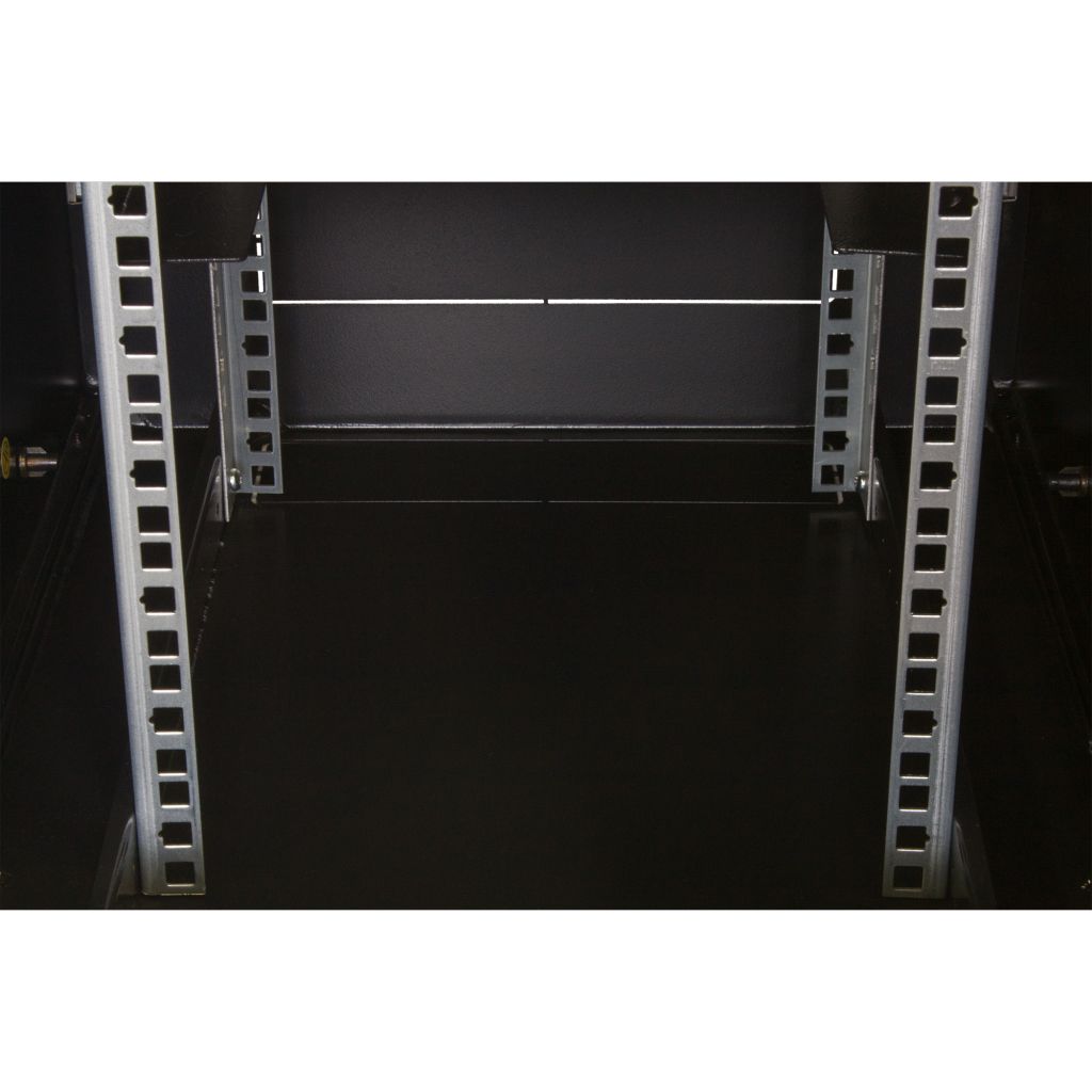 Rockstable 10 Zoll Serverschrank, Netzwerkschrank 9HE -l Wandmontage - (BxTxH) 370x450x503mm mit Glastür - Schwarz - Abschließbar - Vormontiert - Traglast 60kg - RS10-3409 - 4260714311762