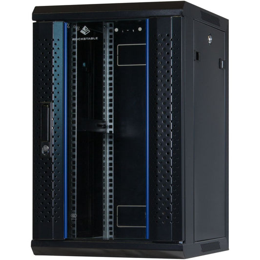 Rockstable 10 Zoll Serverschrank, Netzwerkschrank 12HE - Wandmontage - (BxTxH) 370x450x637mm mit Glastür - Schwarz - Abschließbar - Vormontiert - Traglast 60kg - RS10-3412 - 4260714311779