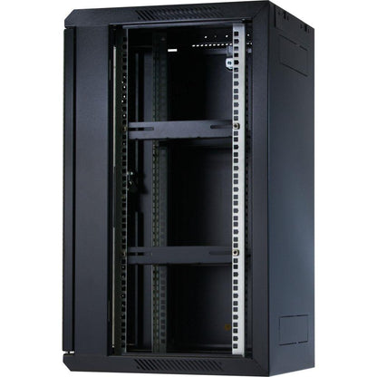 Rockstable 15HE Netzwerkschrank, Serverschrank - 10 Zoll Wandmontage - (BxTxH) 370x450x770mm mit Glastür - Schwarz - Abschließbar - Vormontiert - Traglast 60kg