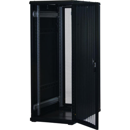 Rockstable 32HE 19 Zoll Serverschrank Netzwerkschrank (BxTxH) 600x1000x1600mm mit Gitternetztüren - Türanschlag wechselbar - Türen und Seitenwände abnehmbar und verschließbar - Schwarz (RAL 9005)