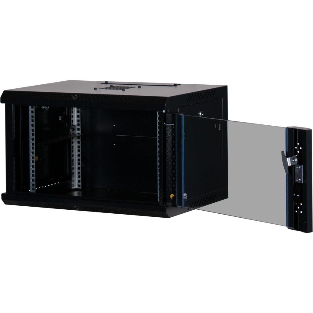 Rockstable 6HE Netzwerkschrank, Serverschrank - 19 Zoll Wandmontage - (BxTxH) 600x440x370mm mit Glastür - Schwarz - Abschließbar - Vormontiert - Traglast 60kg B-Ware
