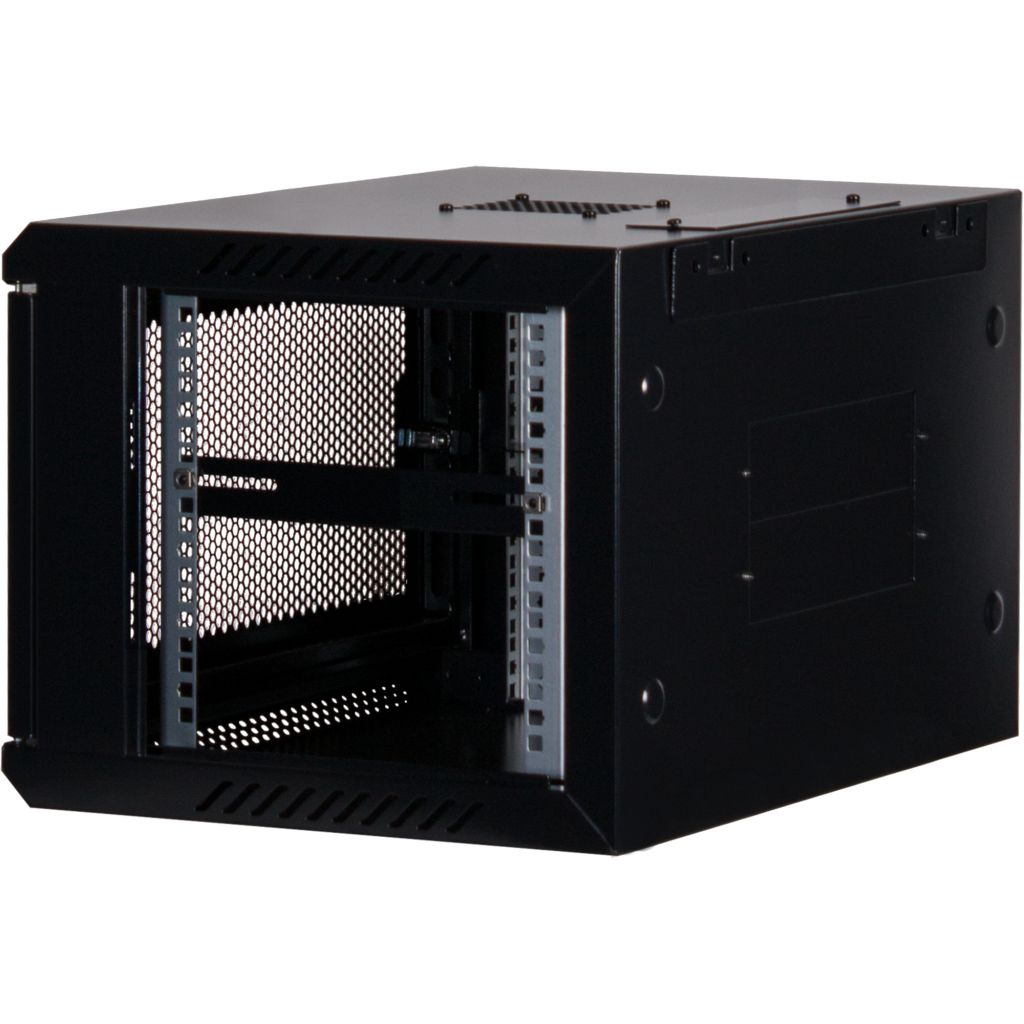 Rockstable 6HE Netzwerkschrank, Serverschrank - 19 Zoll Wandmontage - (BxTxH) 600x440x370mm mit perforierter Tür - Schwarz - Abschließbar - Vormontiert - Traglast 60kg - RS19-6406PP - 4260714310208