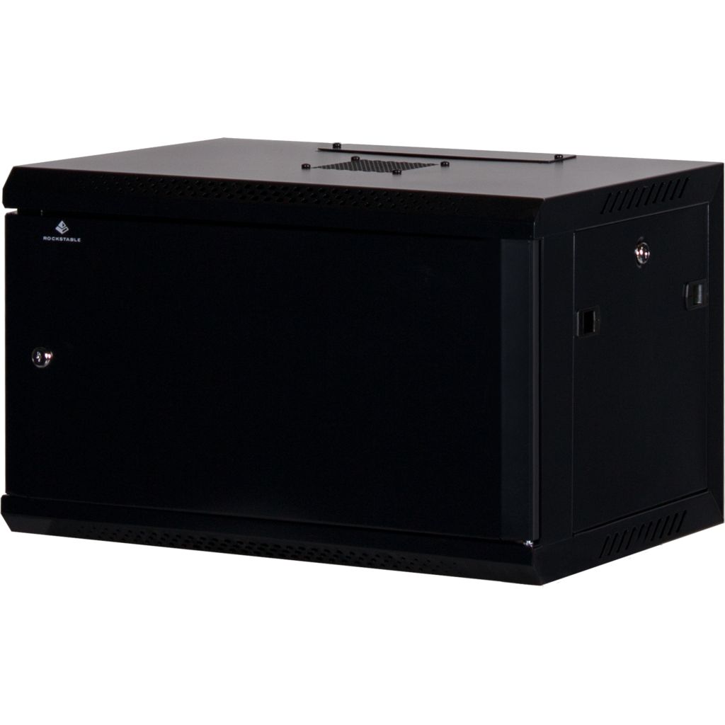 Rockstable 6HE Netzwerkschrank, Serverschrank - 19 Zoll Wandmontage - (BxTxH) 600x440x370mm mit Stahltür - Schwarz - Abschließbar - Vormontiert - Traglast 60kg