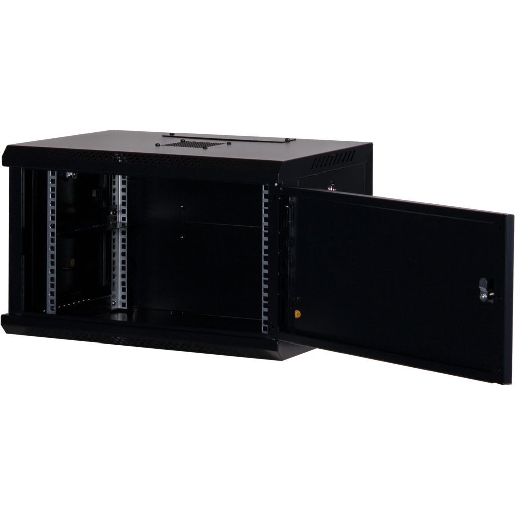 Rockstable 6HE Netzwerkschrank, Serverschrank - 19 Zoll Wandmontage - (BxTxH) 600x440x370mm mit Stahltür - Schwarz - Abschließbar - Vormontiert - Traglast 60kg