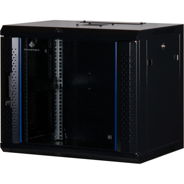 Rockstable 9HE Netzwerkschrank, Serverschrank - 19 Zoll Wandmontage - (BxTxH) 600x440x503mm mit Glastür - Schwarz - Abschließbar - Vormontiert - Traglast 60kg - RS19-6409 - 4260714310024
