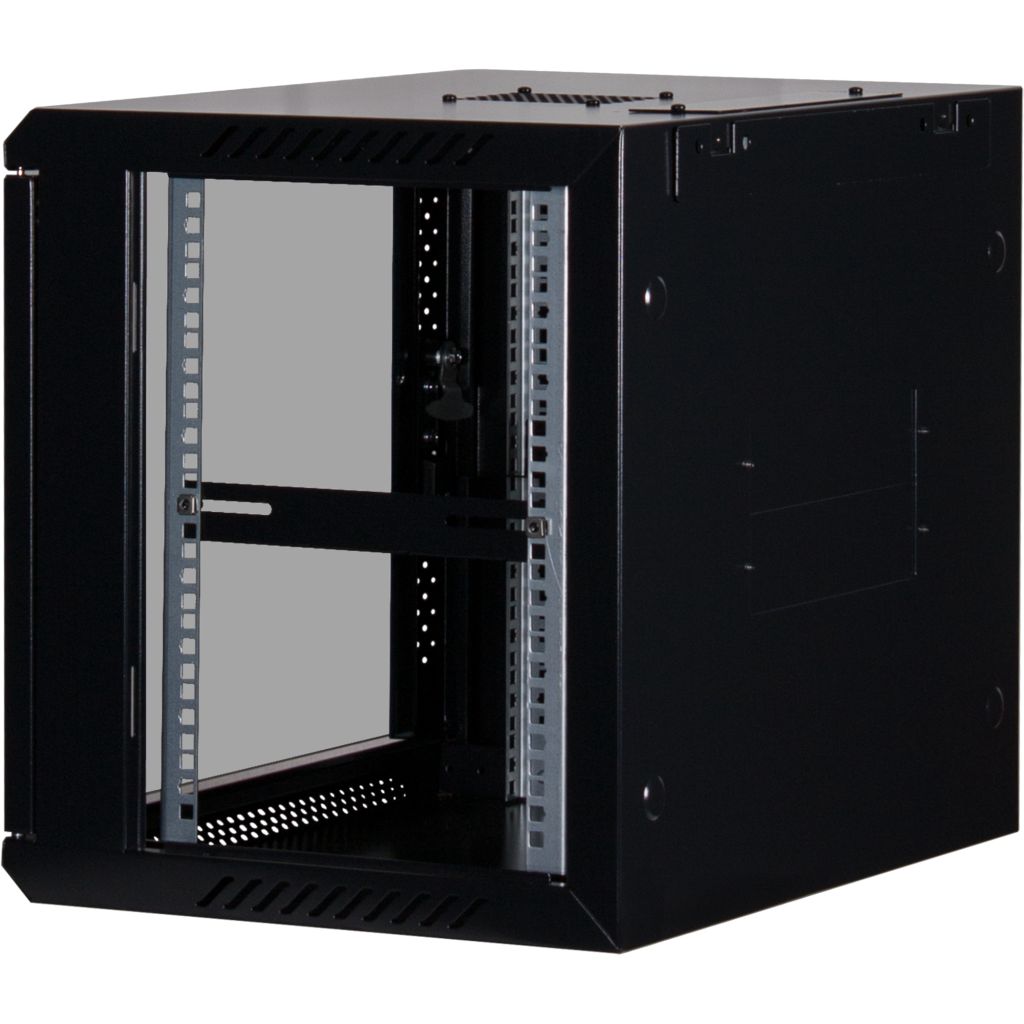 Rockstable 9HE Netzwerkschrank, Serverschrank - 19 Zoll Wandmontage - (BxTxH) 600x440x503mm mit Glastür - Schwarz - Abschließbar - Vormontiert - Traglast 60kg