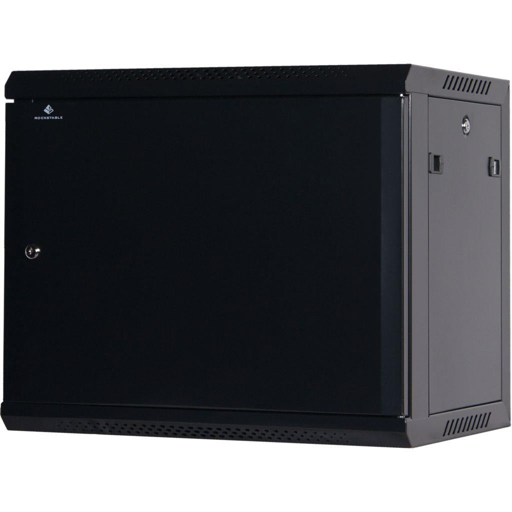Rockstable 9HE Netzwerkschrank, Serverschrank - 19 Zoll Wandmontage - (BxTxH) 600x440x503mm mit Stahltür - Schwarz - Abschließbar - Vormontiert - Traglast 60kg