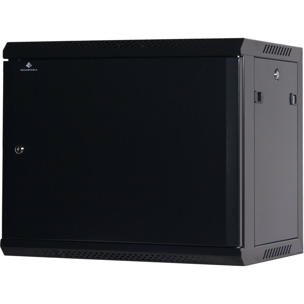 Rockstable 9HE Netzwerkschrank, Serverschrank - 19 Zoll Wandmontage - (BxTxH) 600x440x503mm mit Stahltür - Schwarz - Abschließbar - Vormontiert - Traglast 60kg