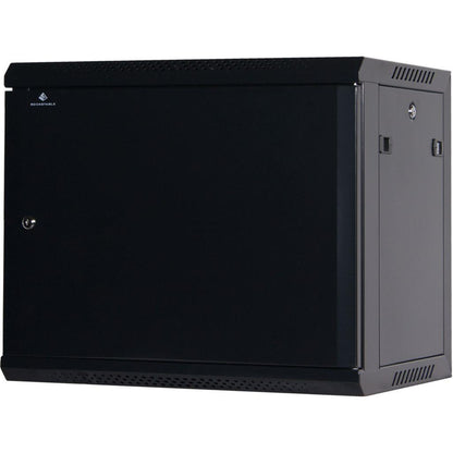 Rockstable 9HE Netzwerkschrank, Serverschrank - 19 Zoll Wandmontage - (BxTxH) 600x440x503mm mit Stahltür - Schwarz - Abschließbar - Vormontiert - Traglast 60kg