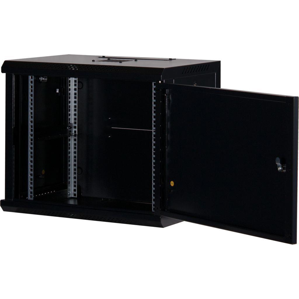 Rockstable 9HE Netzwerkschrank, Serverschrank - 19 Zoll Wandmontage - (BxTxH) 600x440x503mm mit Stahltür - Schwarz - Abschließbar - Vormontiert - Traglast 60kg