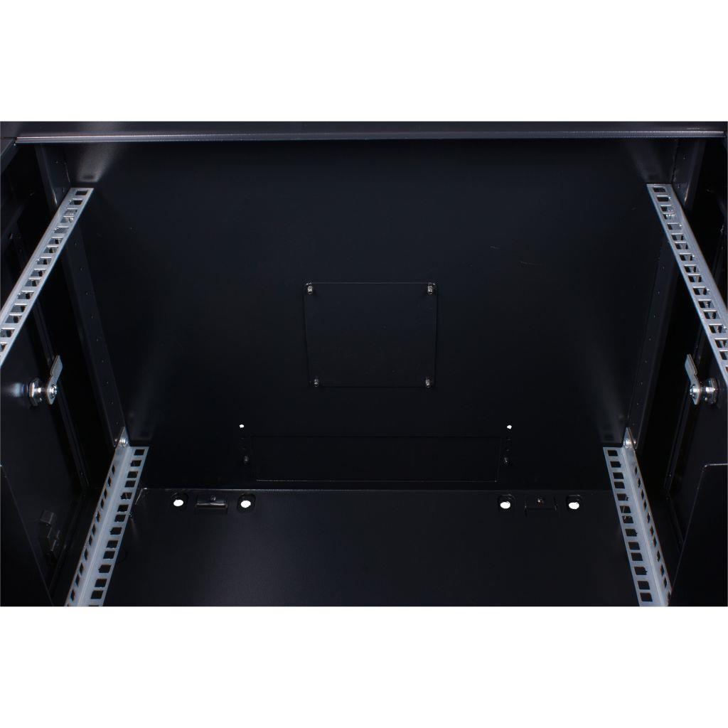 Rockstable 15HE Netzwerkschrank, Serverschrank - 19 Zoll Wandmontage - (BxTxH) 600x440x770mm mit Stahltür - Schwarz - Abschließbar - Vormontiert - Traglast 60kg