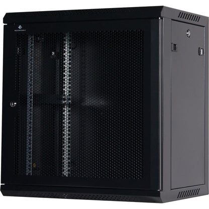 Rockstable 12HE Netzwerkschrank, Serverschrank - 19 Zoll Wandmontage - (BxTxH) 600x440x637mm mit perforierter Tür  - Schwarz - Abschließbar - Vormontiert - Traglast 60kg